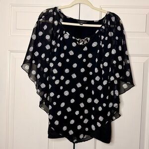 Cocoma Black & White Polka Dot Blouse Chain Neck Medium